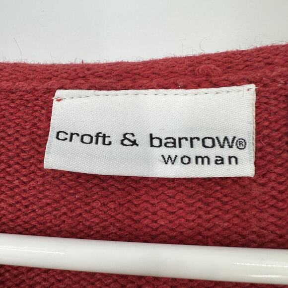 Croft & Barrow Cardigan Sweater Womens 1X Red Floral Embroidered Zip Knit Top - Picture 7 of 12